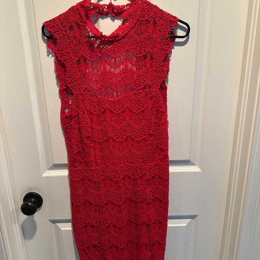 Free People Red Lace Midi Dress